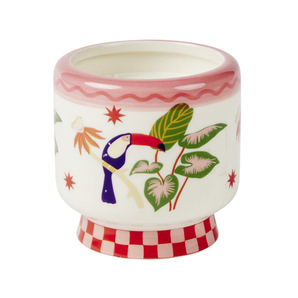 Bougie parfumée dans pot céramique motif animal tropical Ø8xH8cm (3 modèles)