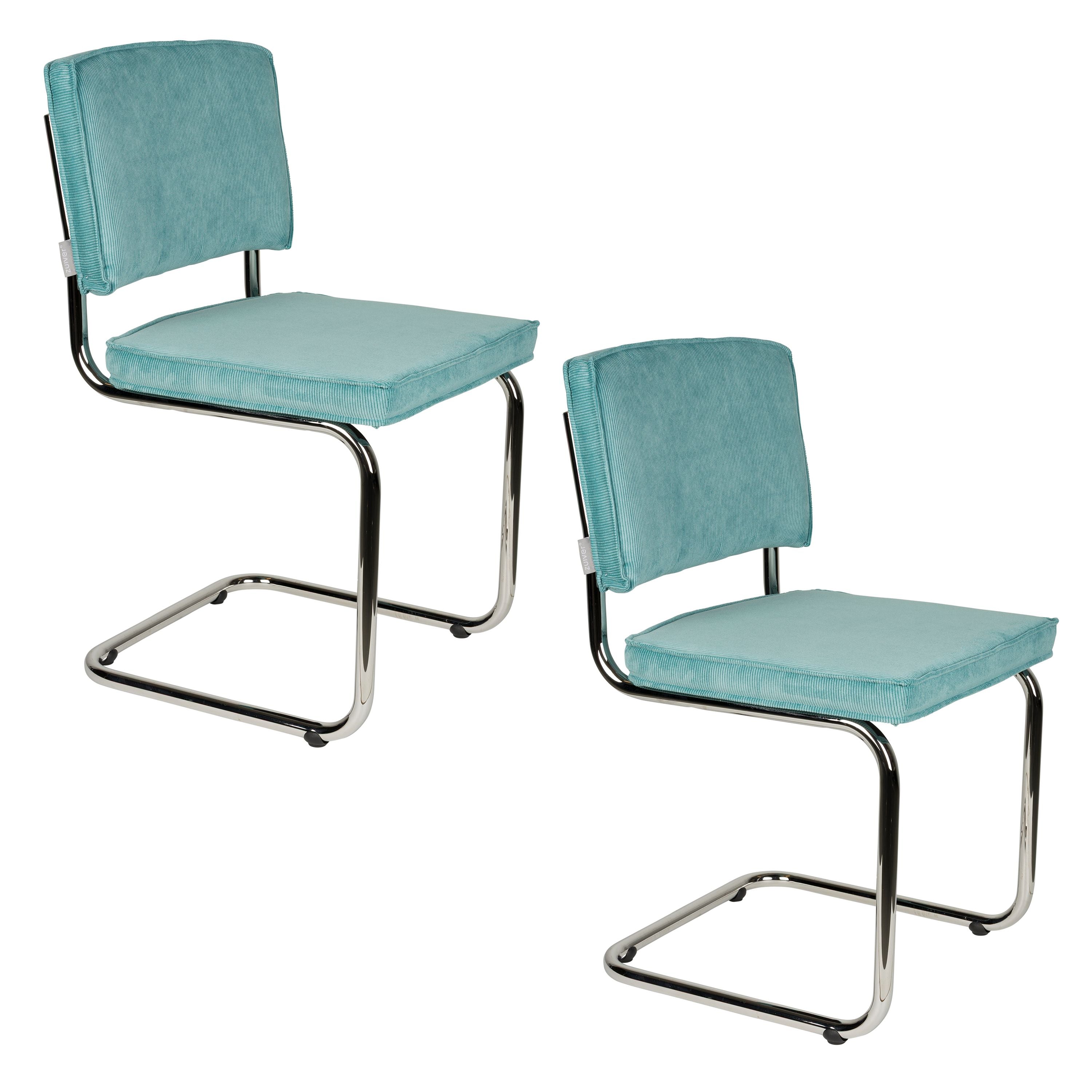 Zuiver Ridge Rib Eetkamerstoelen Blauw - Set van 2