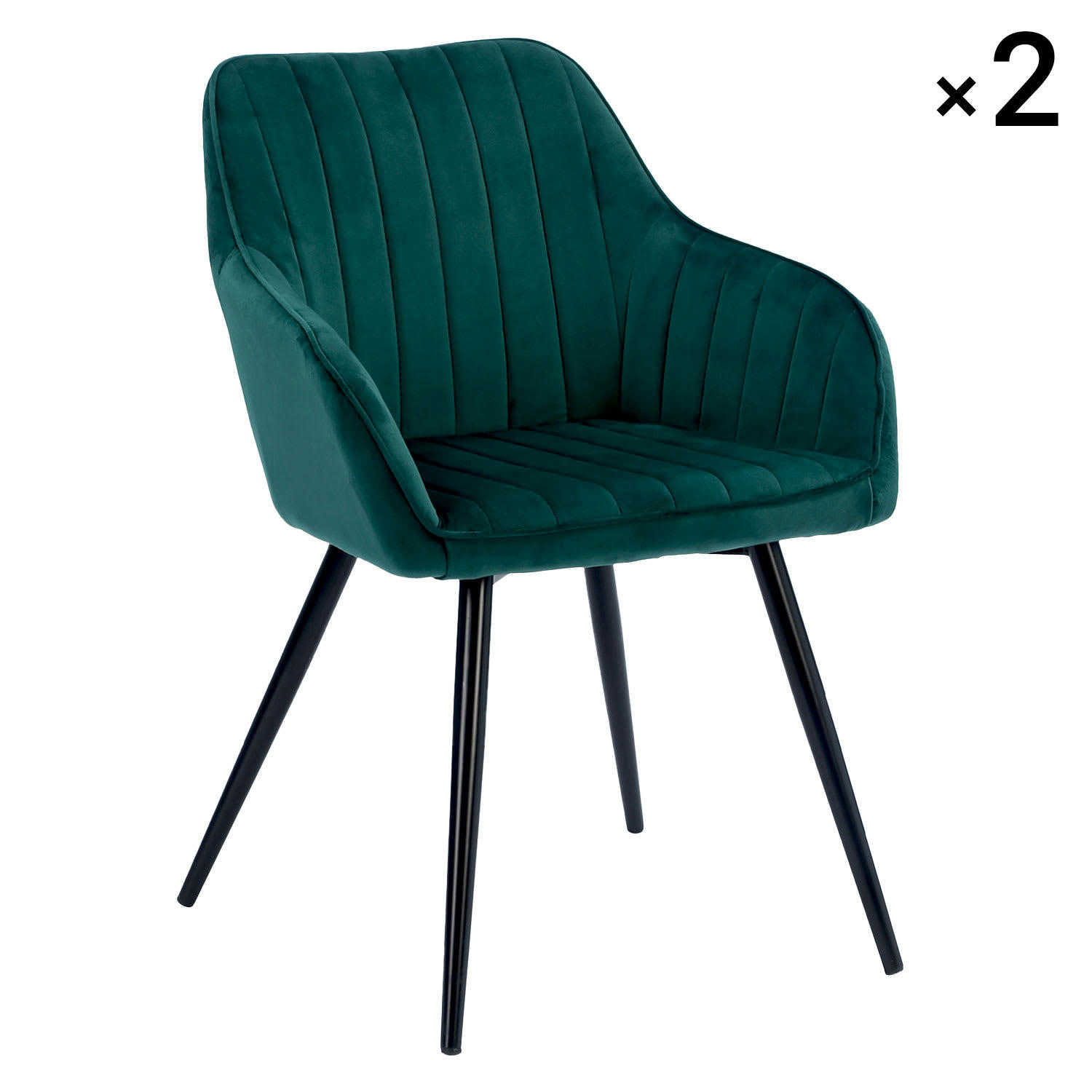 BERTILLE - Lot de 2 chaises vintage en velours vert