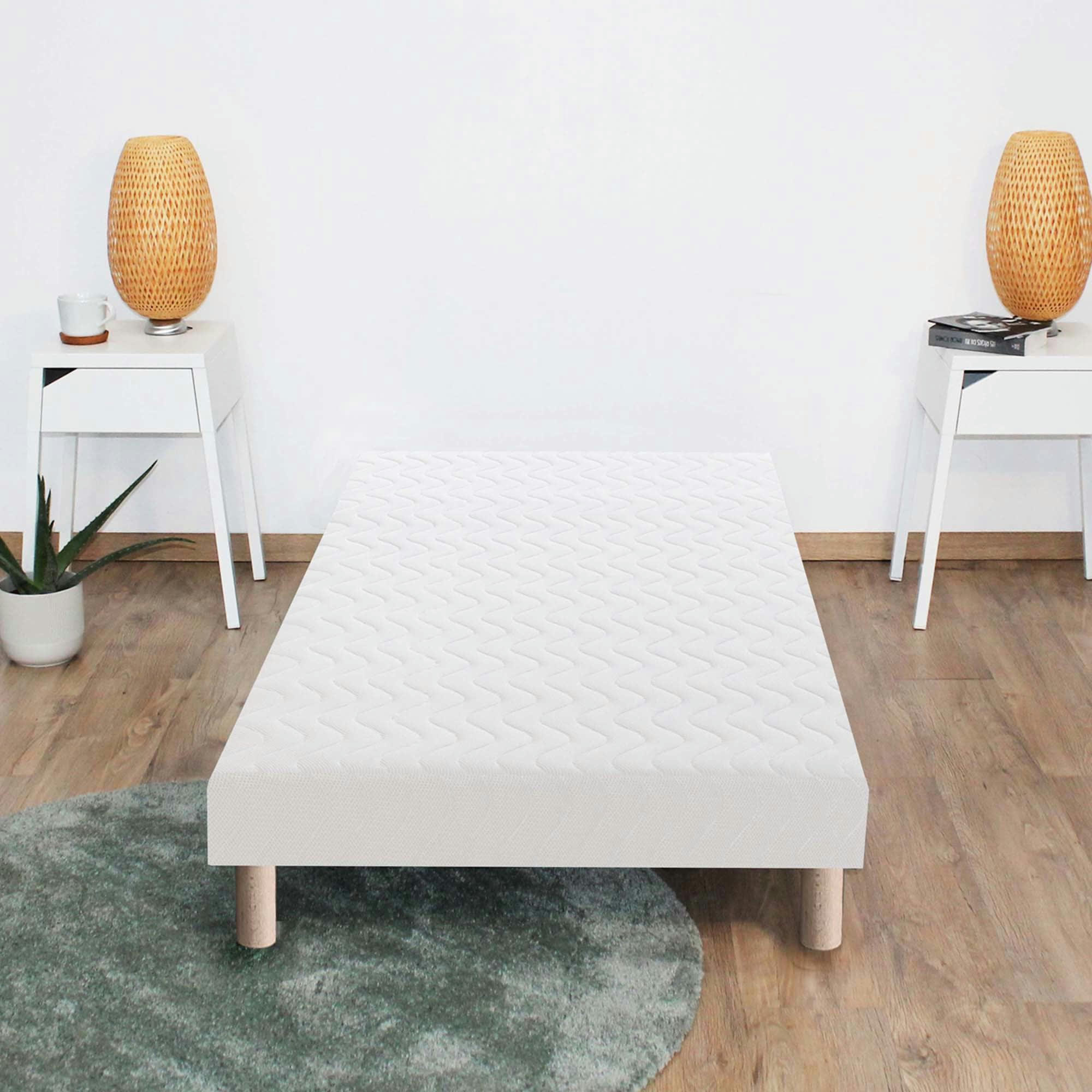 SOMMIER TAPISSIER - Sommier tapissier à lattes blanc 90x190