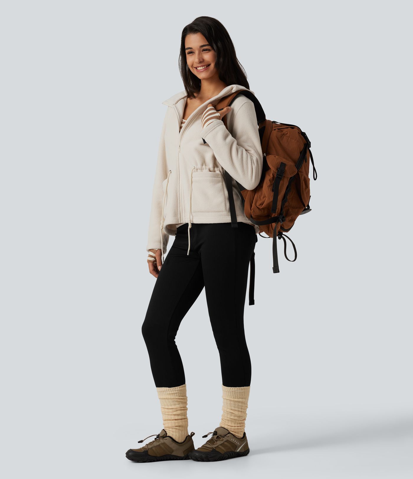 Veste sherpa à capuche, manches longues, cordon de serrage et poches
