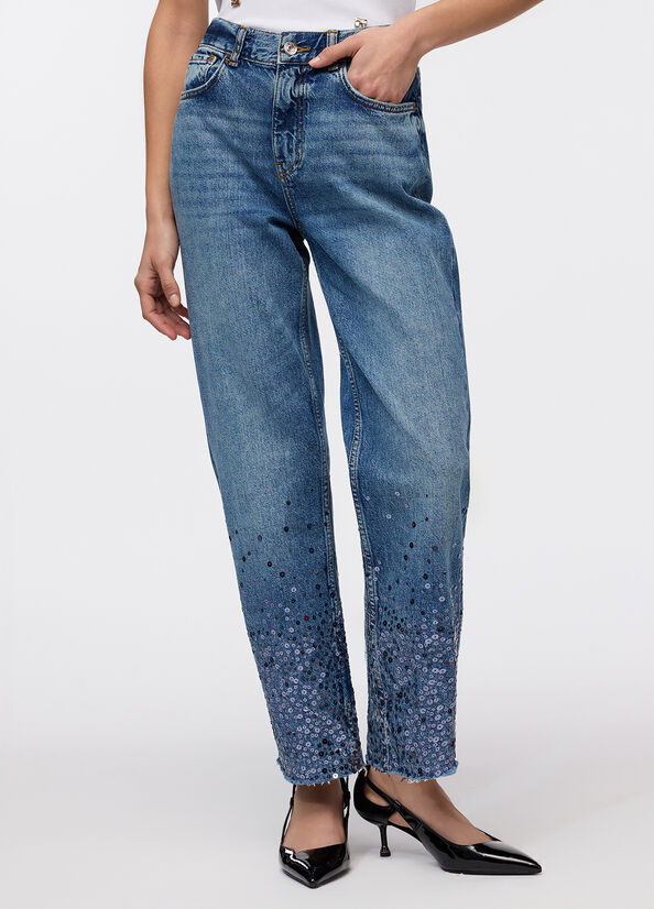 Jeans straight con paillettes