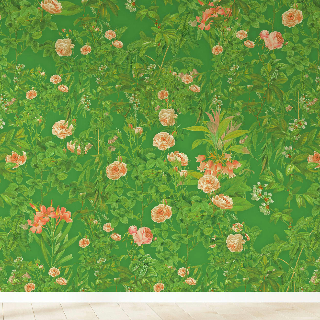 - Papier peint motifs fleurs rose vert 255x260cm