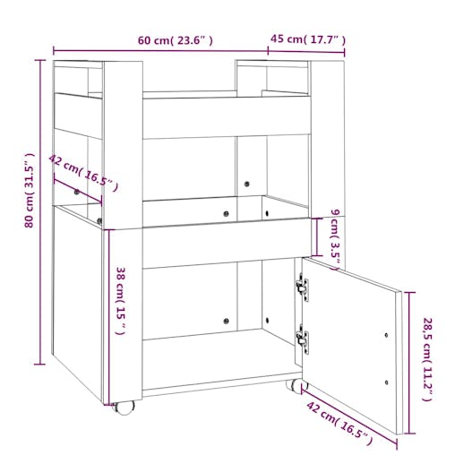 NNEVL Kitchen Trolley High Gloss White 60x45x80 cm Engineered Wood