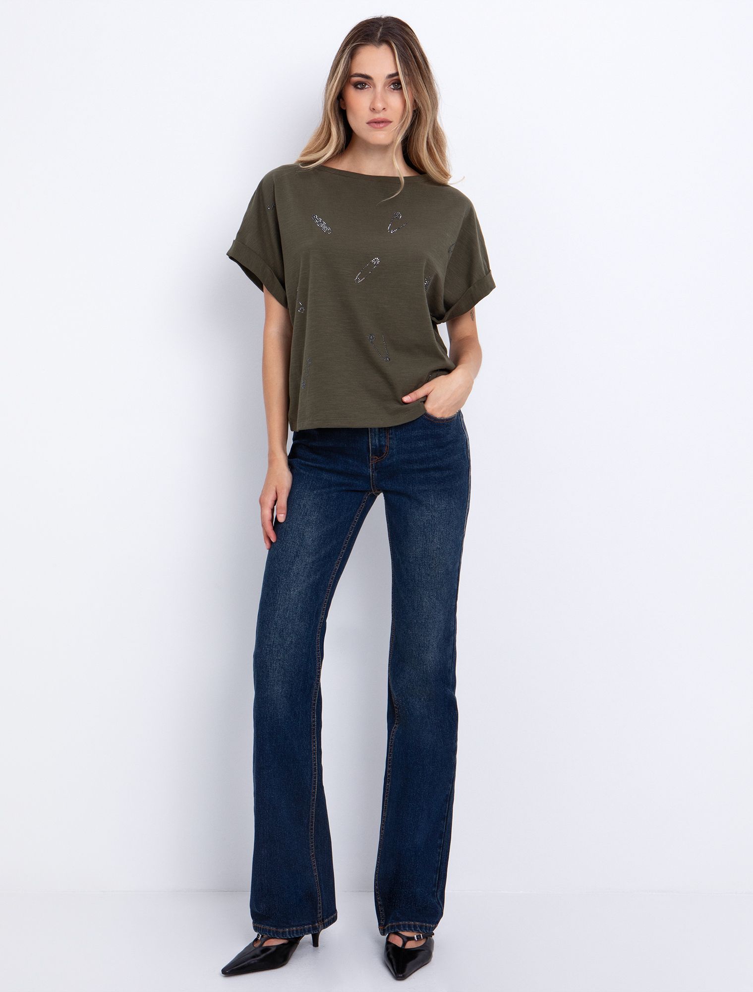 T-shirt με παραμάνα-strass