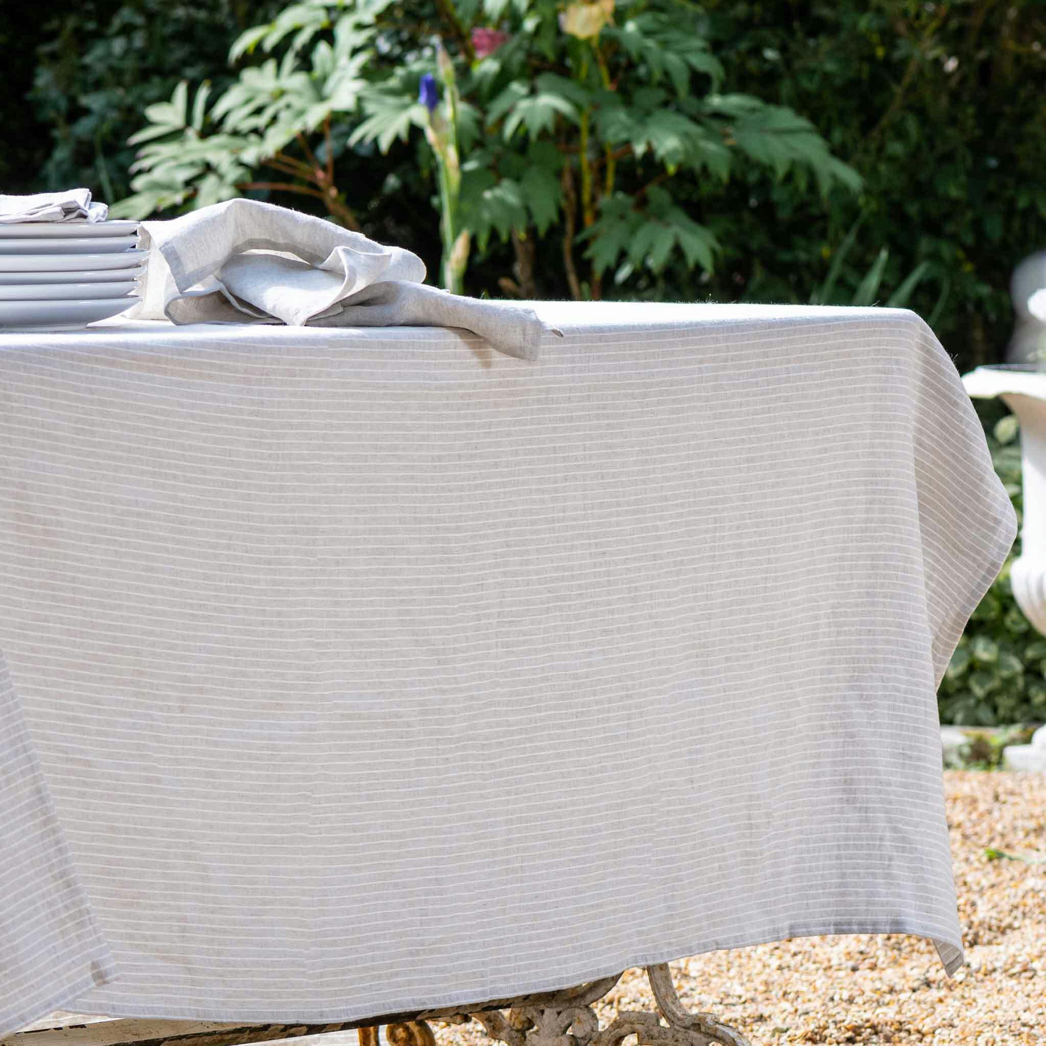 NAPPE NATURELLE - Nappe en lin naturel rayé 180x230cm