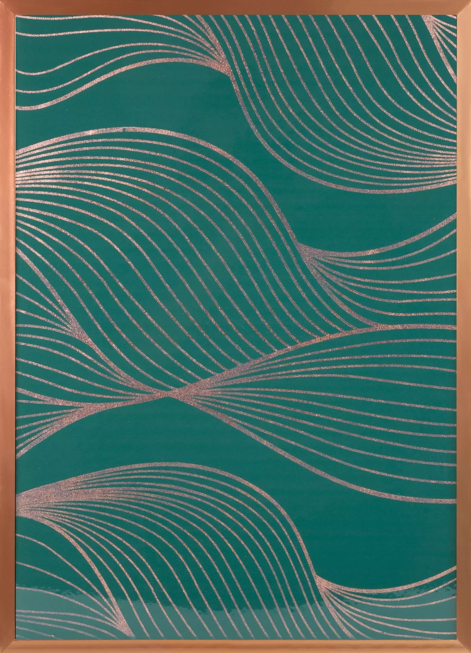 Obraz roślinny zielony z błyszczącym nadrukiem z różowego złota w miedzianej ramie 53x73 cm SALVIA 9 LIMITED COLLECTION