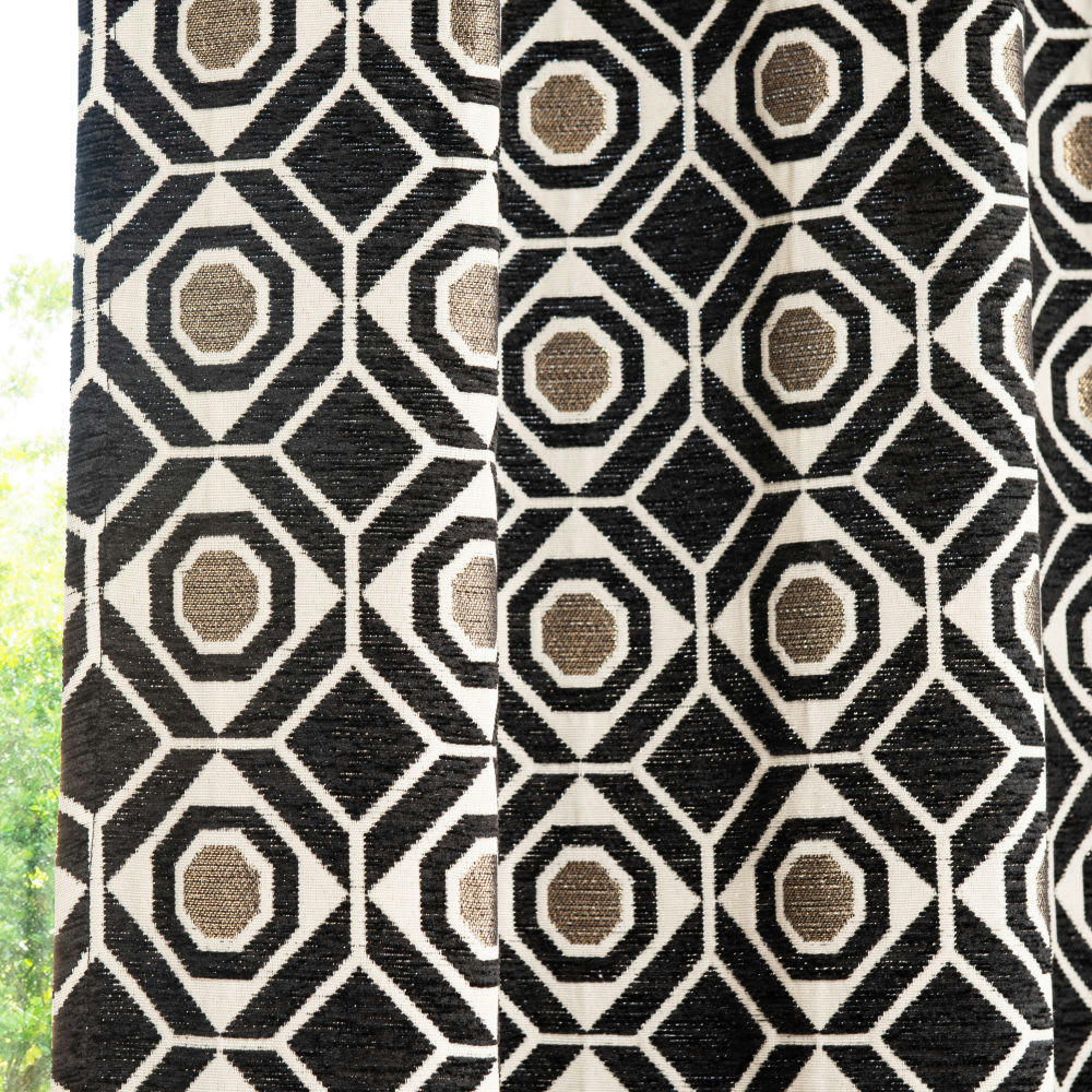 ROMBA - Rideau à œillets motifs graphiques noirs et fils dorés à l'unité 140x300