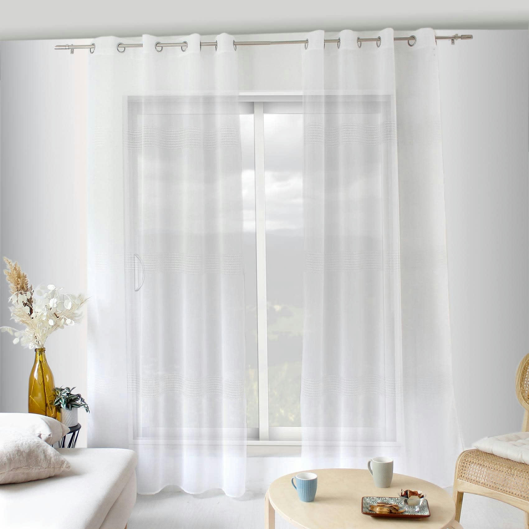 MIA - Voilage avec bande ajourée 140x240cm Blanc