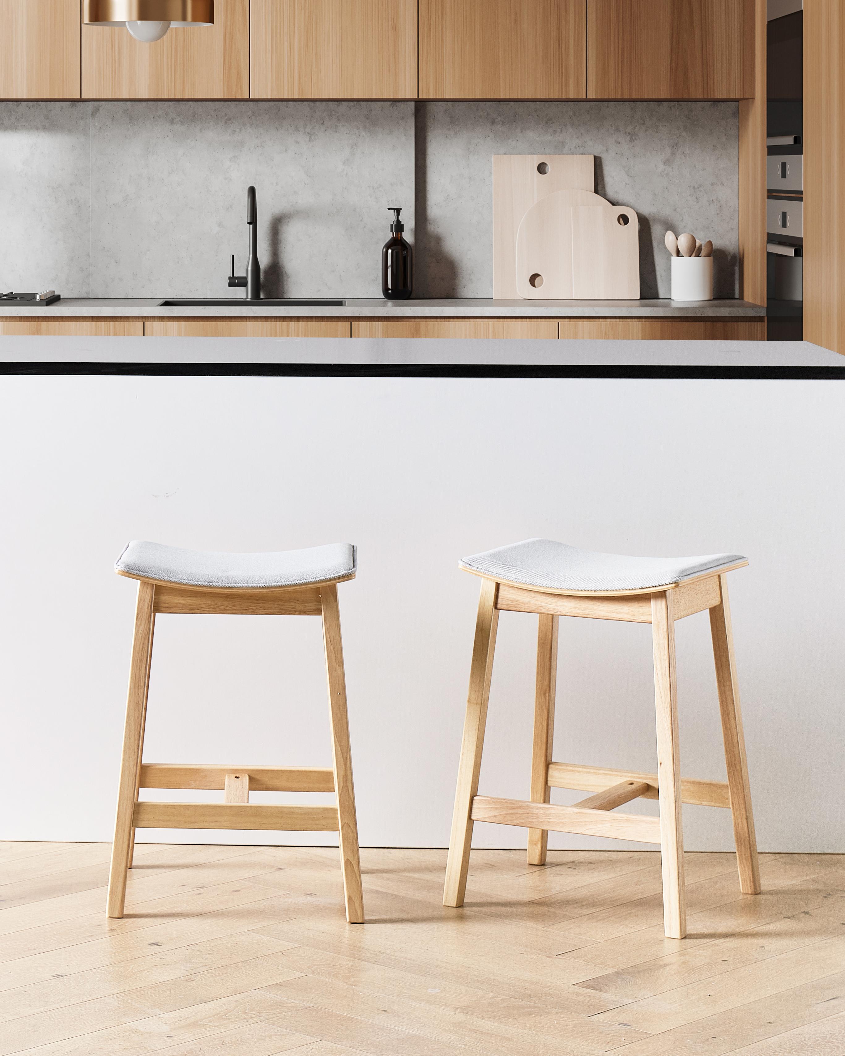 Set of 2 Bar Stools DIXON Wood Light Brown/ Grey