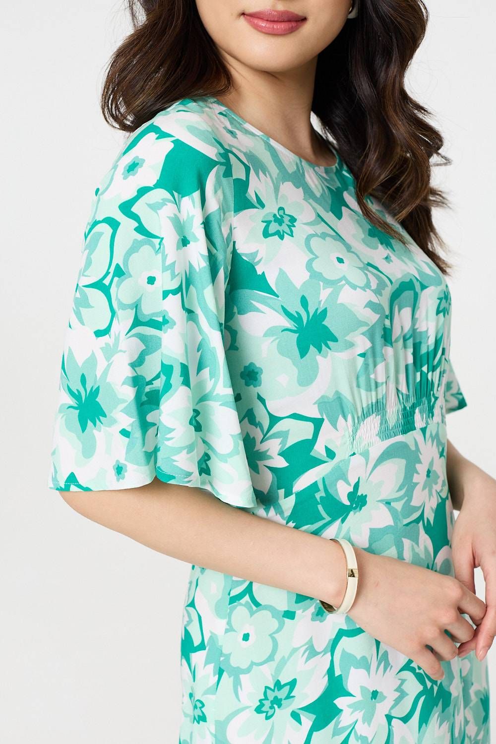 Izabel London Floral Flared Sleeve A-Line Midi Dress