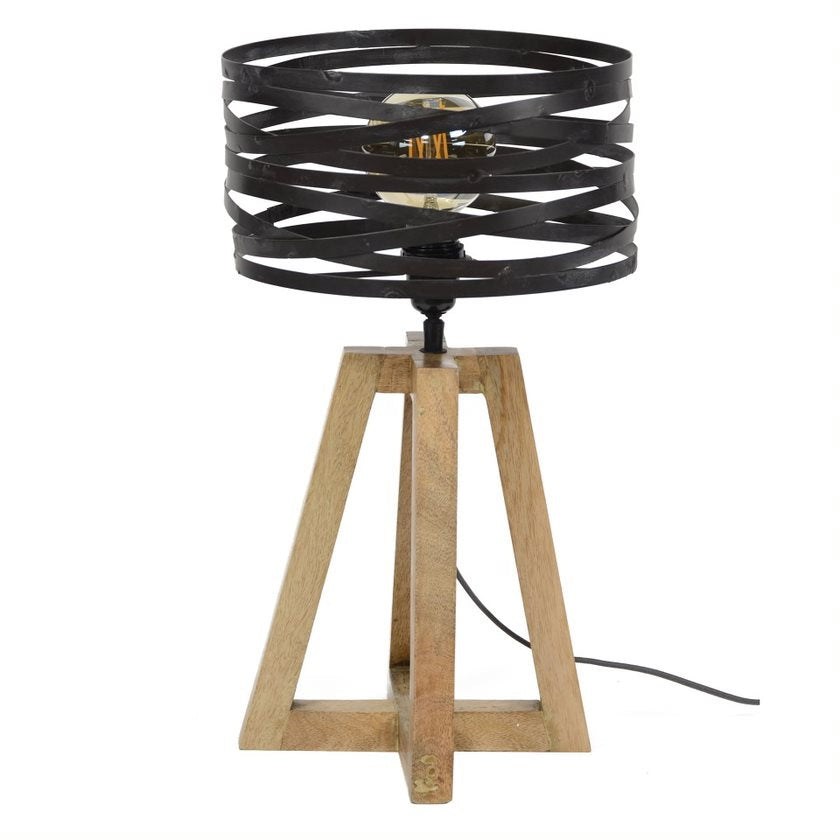 Giga Meubel Tafellamp Twist - Metaal/Hout - 1-Lichts - 29x29x50cm