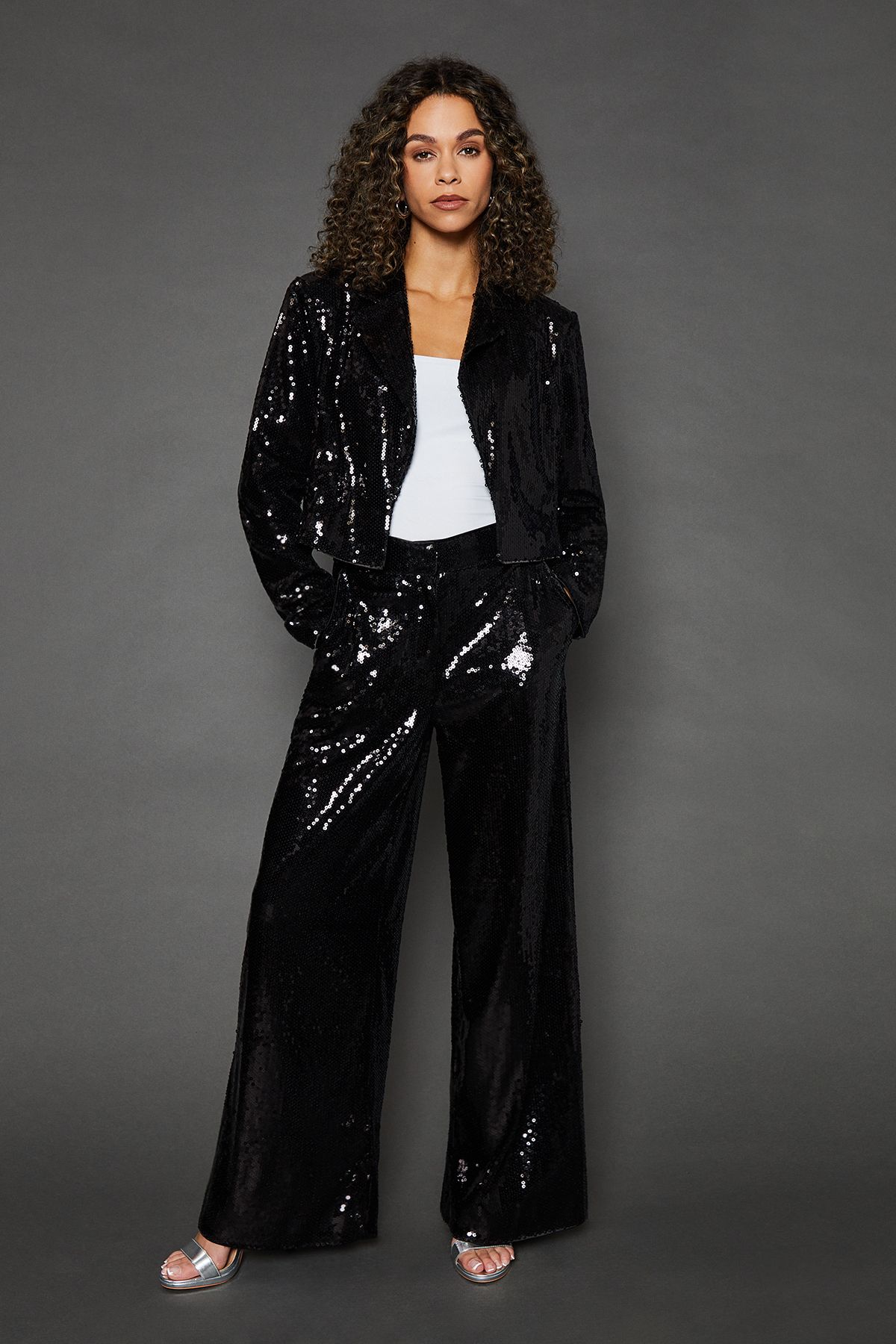 Wallis Sequin Crop Blazer