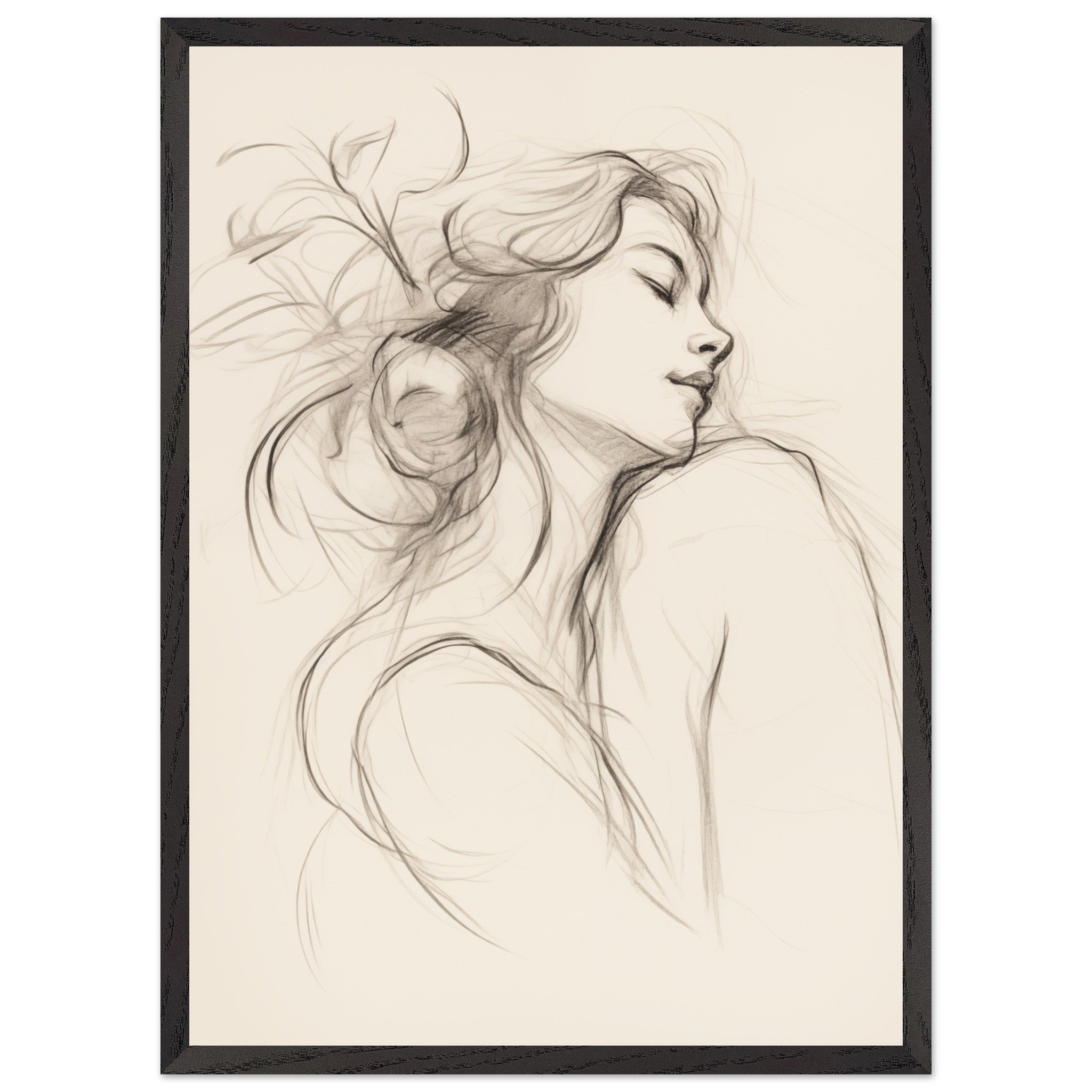 Artfulprints Poster met Lijst Abstract - Whispers of her  - 50x70 cm - Zwart / Wit