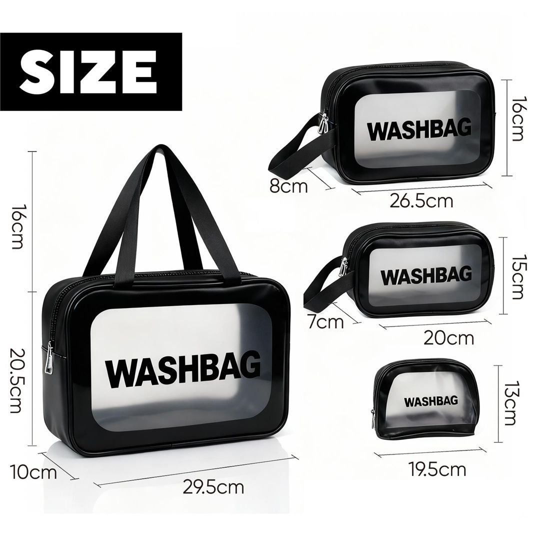 NESTLUNE Black 4Pcs Clear PVC Waterproof Travel Wash Bag