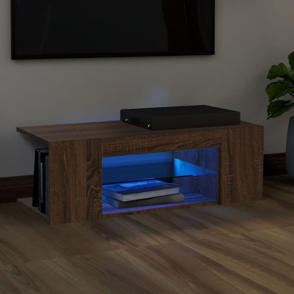 Szafka Pod Telewizor Stolik Półka Szafka RTV Brązowa LED 90x39x30 cm