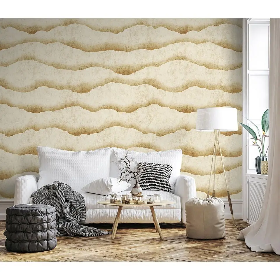 Sanders & Sanders fotobehang gelaagd marmer steen warm beige - 212 x 280 cm