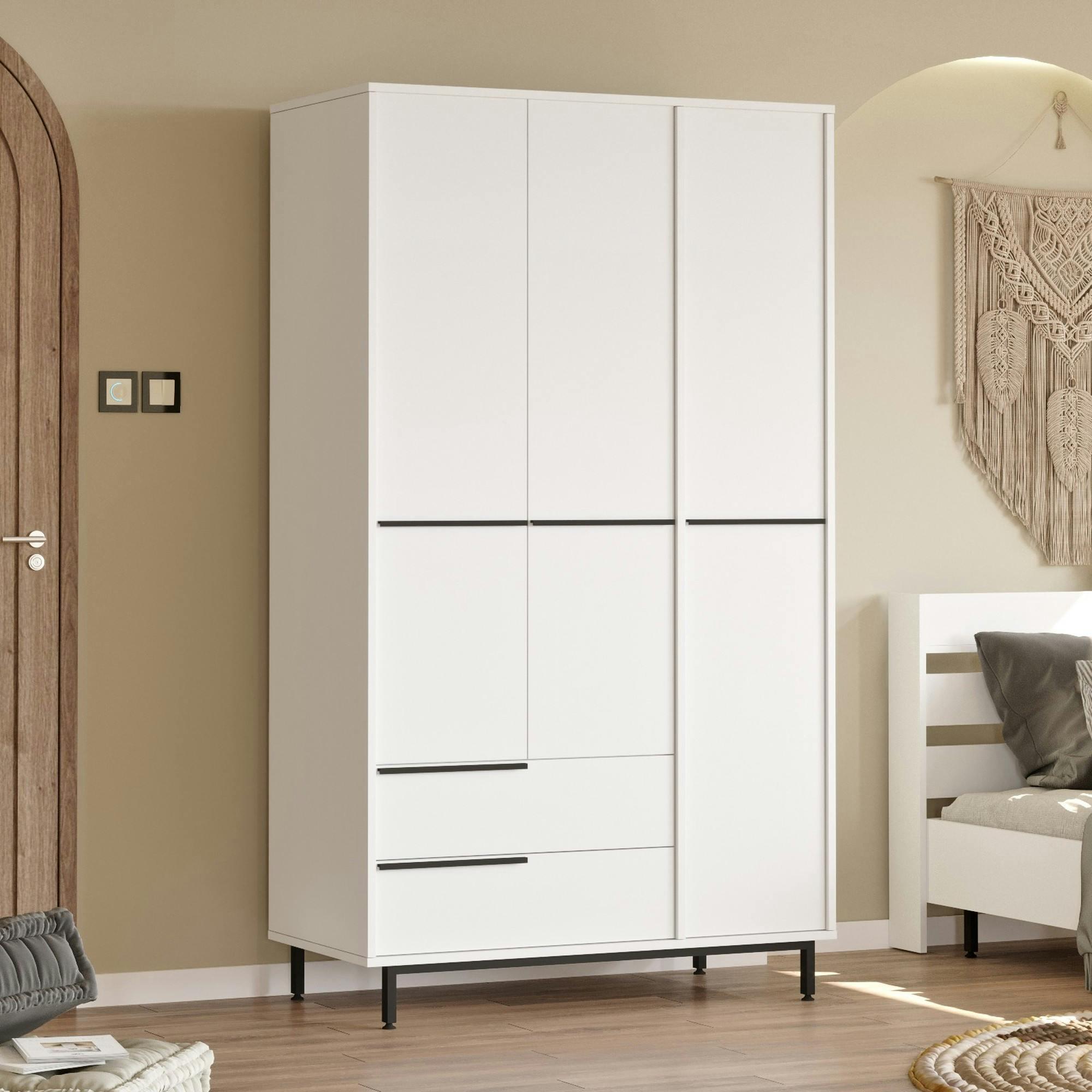 Armoire penderie blanche style moderne - 3 portes BYRON