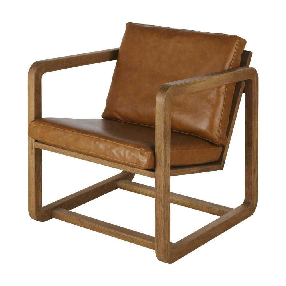 Cinnamon - Fauteuil en cuir de vache marron et bois de chêne