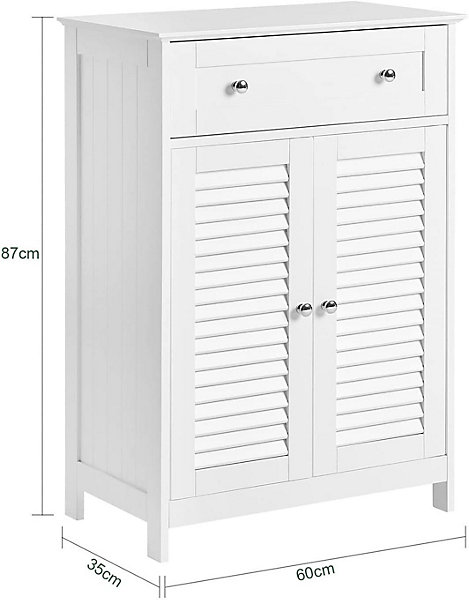 Meuble Salle de Bain   Tiroir et Portes Meuble de Rangement Blanc Commode