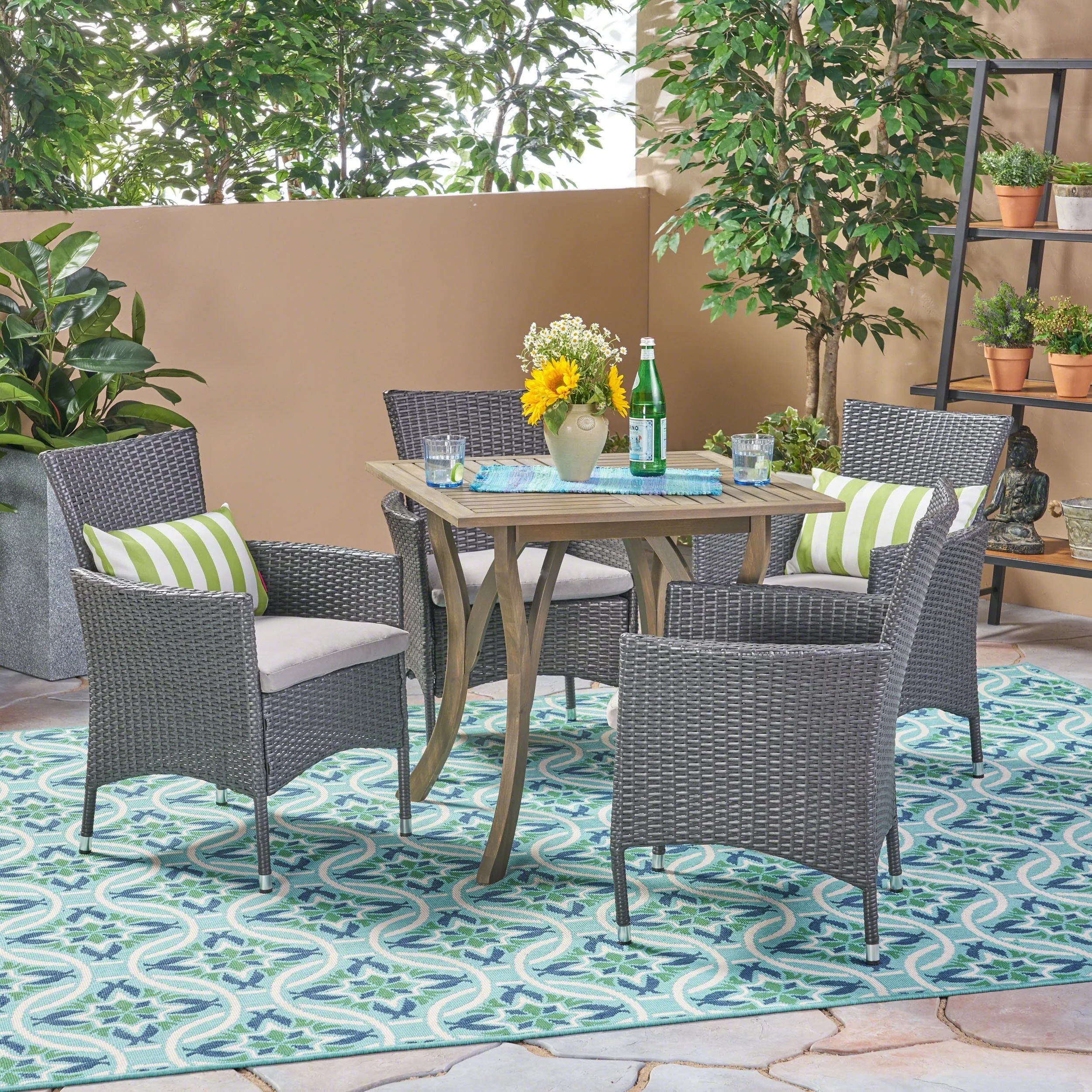 Christopher Knight Home Danby Outdoor 5-Piece Acacia Wood and Wicker Dining Set