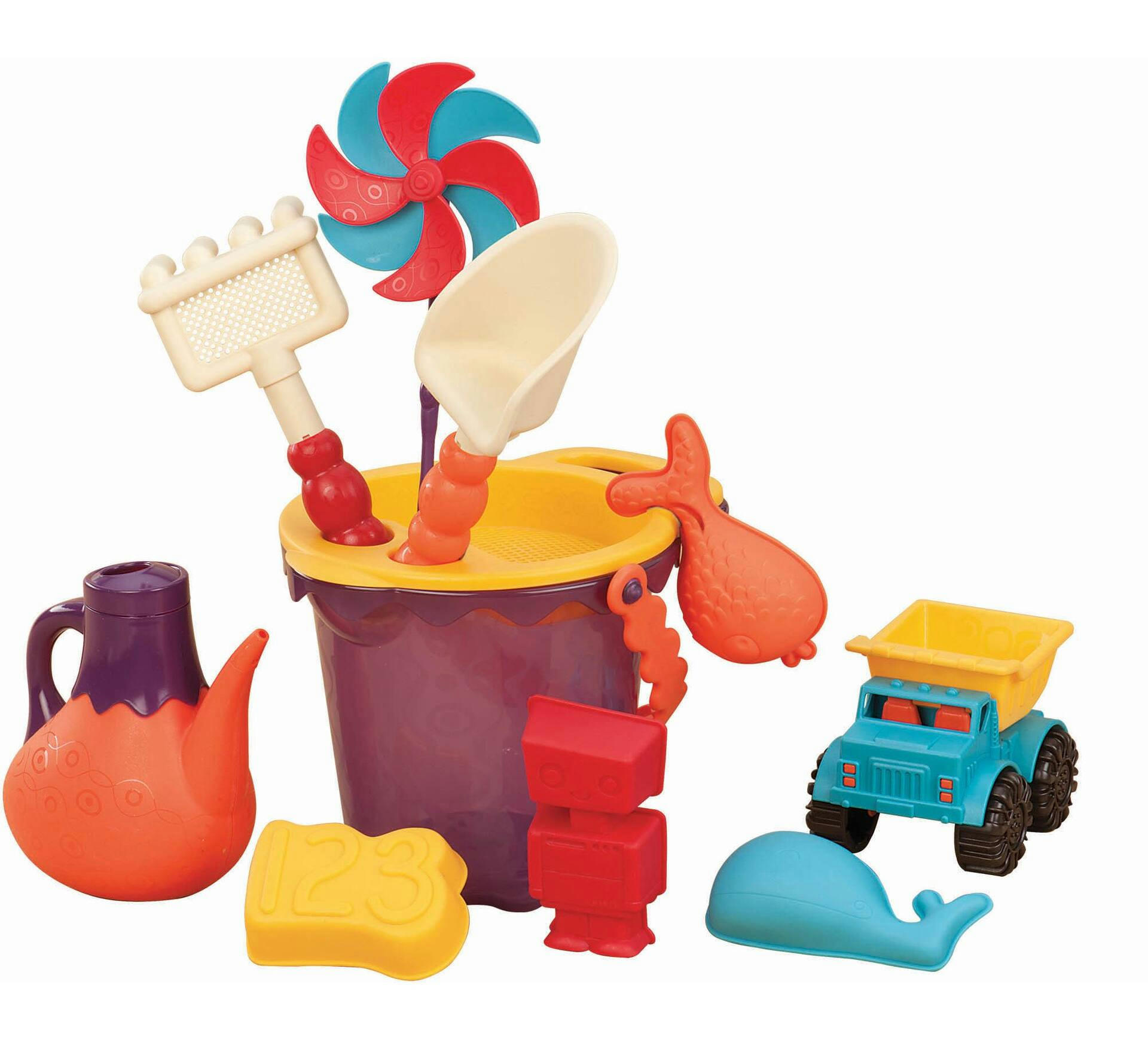 B Ready Kids' Beach BagSand Toy Play Set w/ Bucket, Shovel, Sieve & Dump Truck, Age 18m+