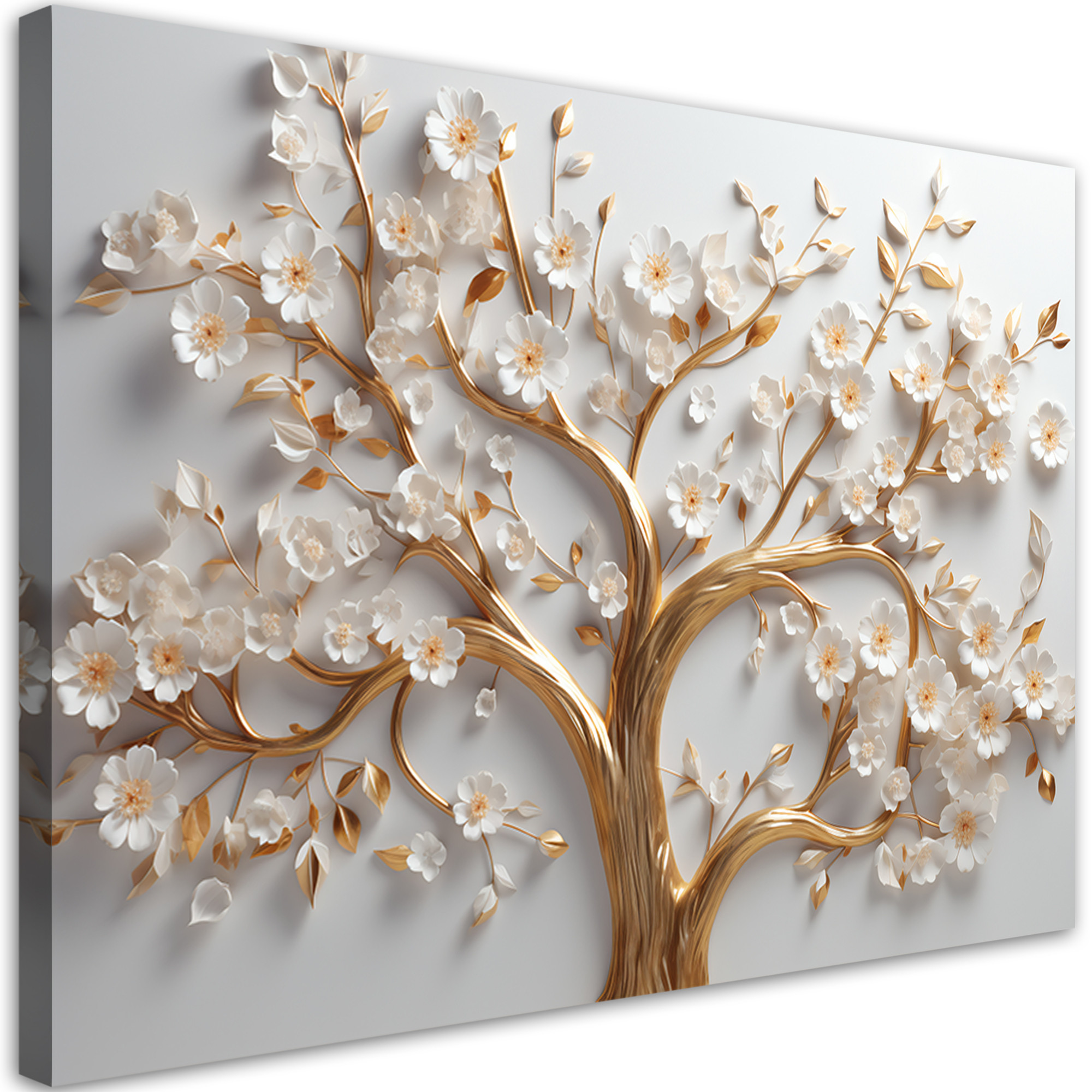 Feeby Obraz na płótnie, 3D Kwitnące złote drzewo glamour 60x40