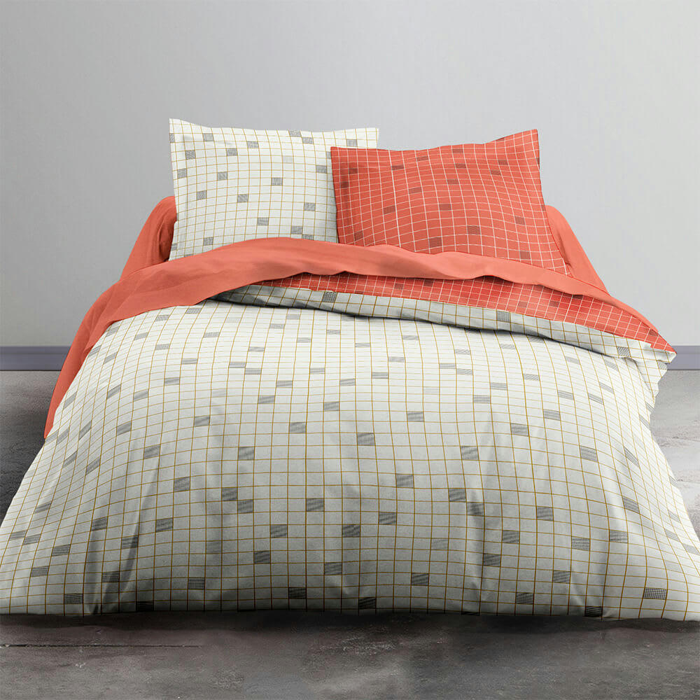 FLORENCIA - Parure de lit 2 personnes imprimé en Coton Gris 220x240 cm