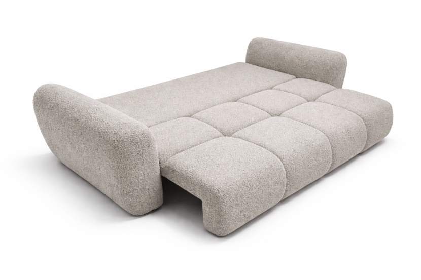 Sofa Beżowa Boucle Premium 250 cm Kanapa Rozkładana z Pojemnikiem Agnelo