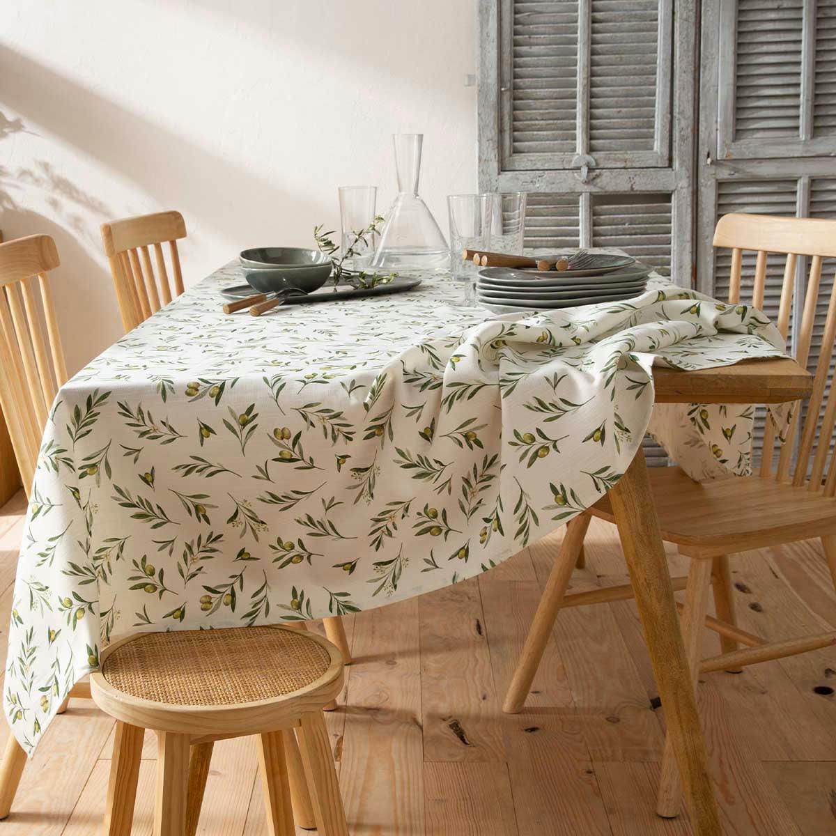 OLIVES - Nappe en métis vert 160x240