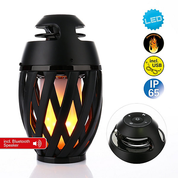 Lampe de table LED 'Muna' avec haut-parleur Bluetooth pour l'extérieur, en plastique noir, avec LED intégrée, hauteur 16,5 cm
