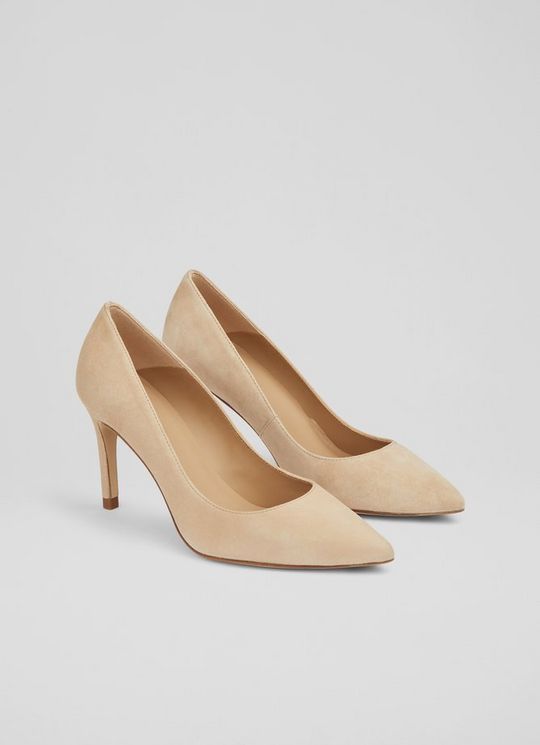 Classic Floret Beige Suede Pointed Toe Courts
