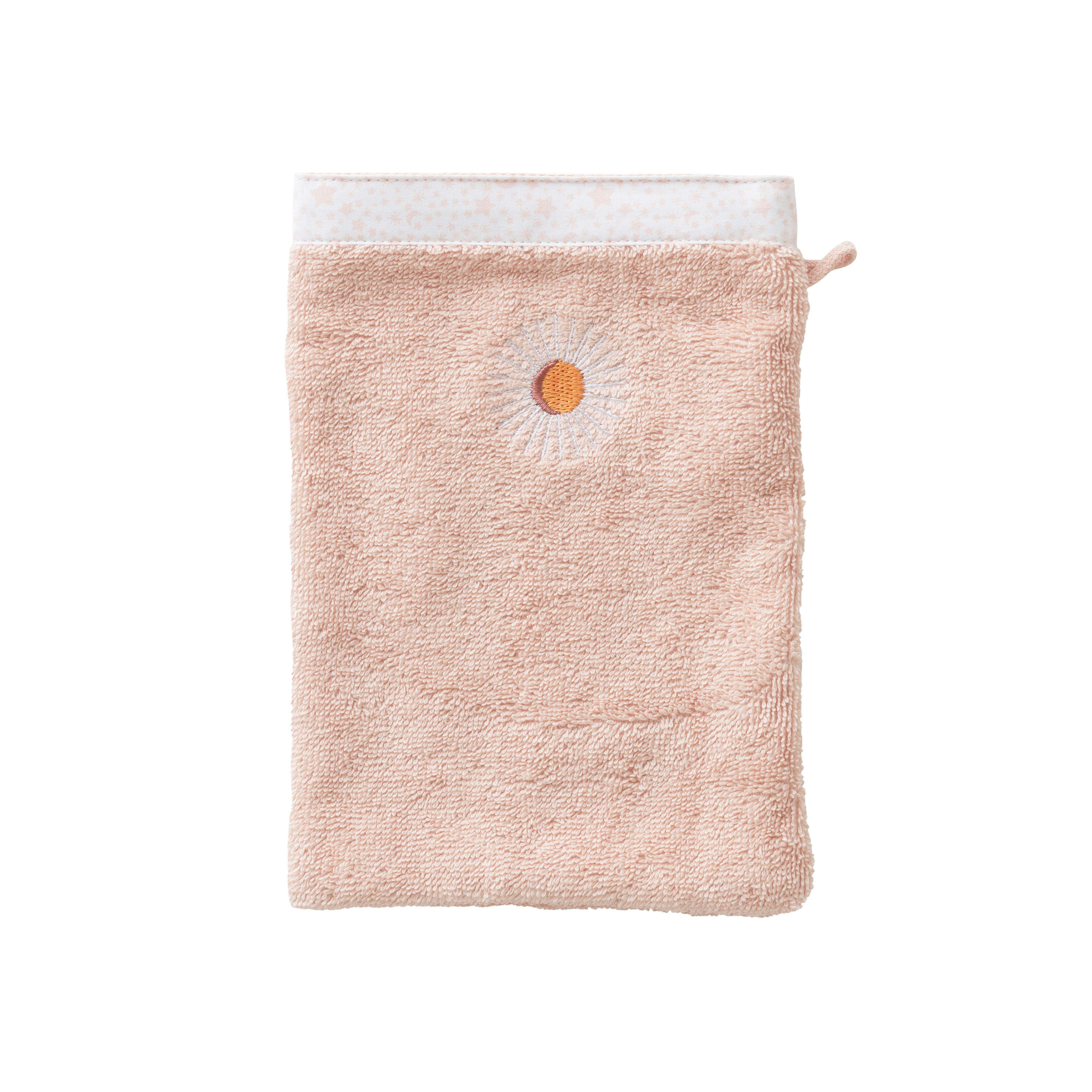 ILLUMINE - Gant de toilette Vieux Rose brodé bouclette rose 15 x 21 cm