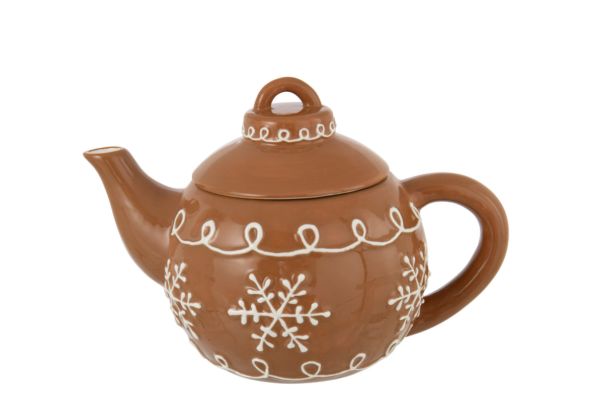 J-Line theepot Cookie Dolomiet - keramiek - bruin/wit