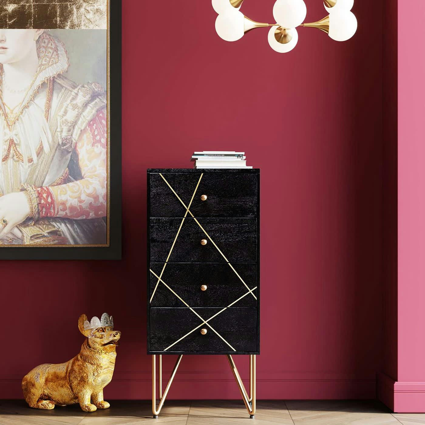 - Statuette chien corgi couronne assis en polyrésine dorée