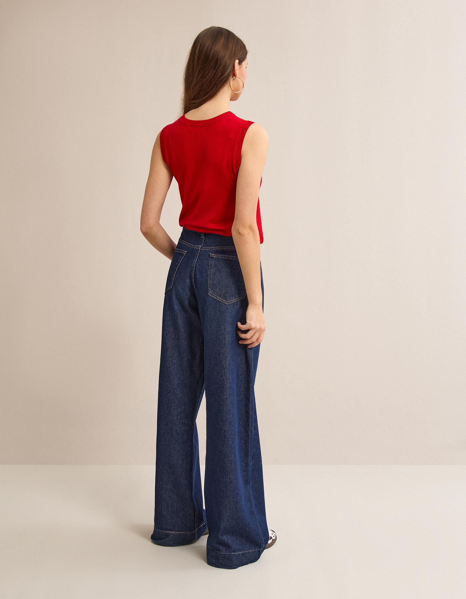 Calças de Ganga Wide Leg, Mulher, Azul Escuro