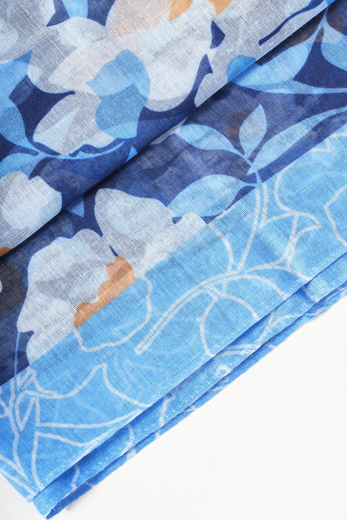 Blue Floral Border Scarf