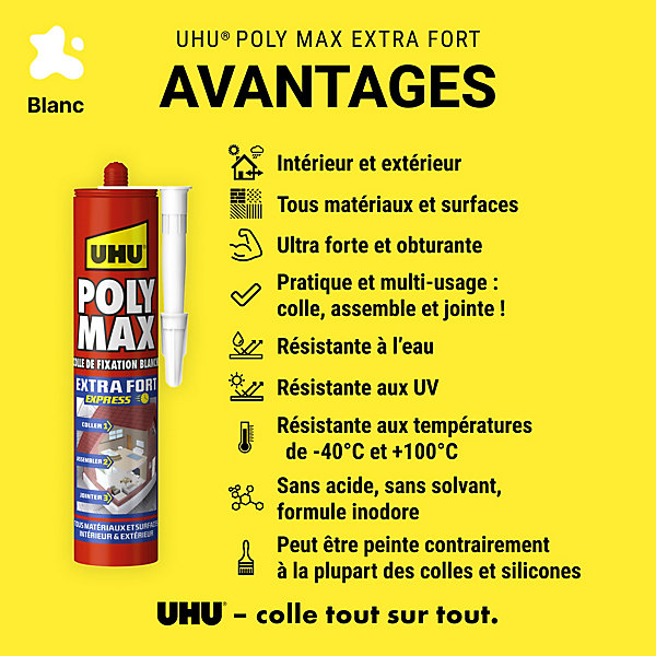 Colle mastic extra forte express UHU blanc 425g