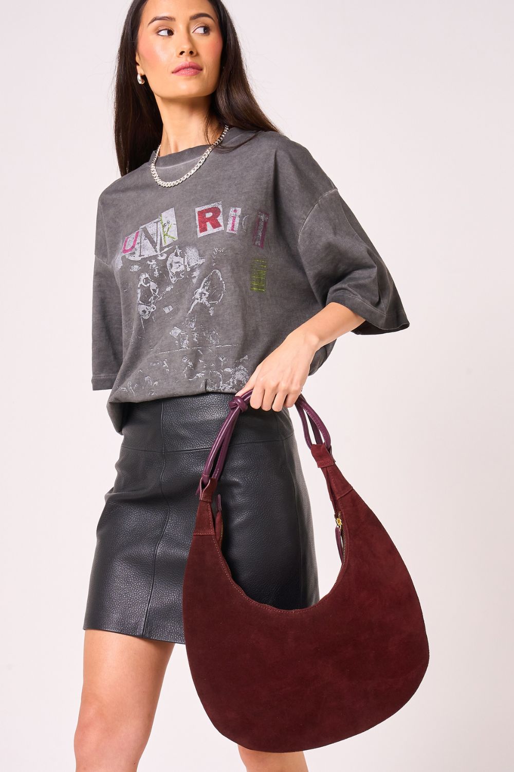 Barneys Originals Barneys Originals Real Suede Burgundy Shoulder Bag