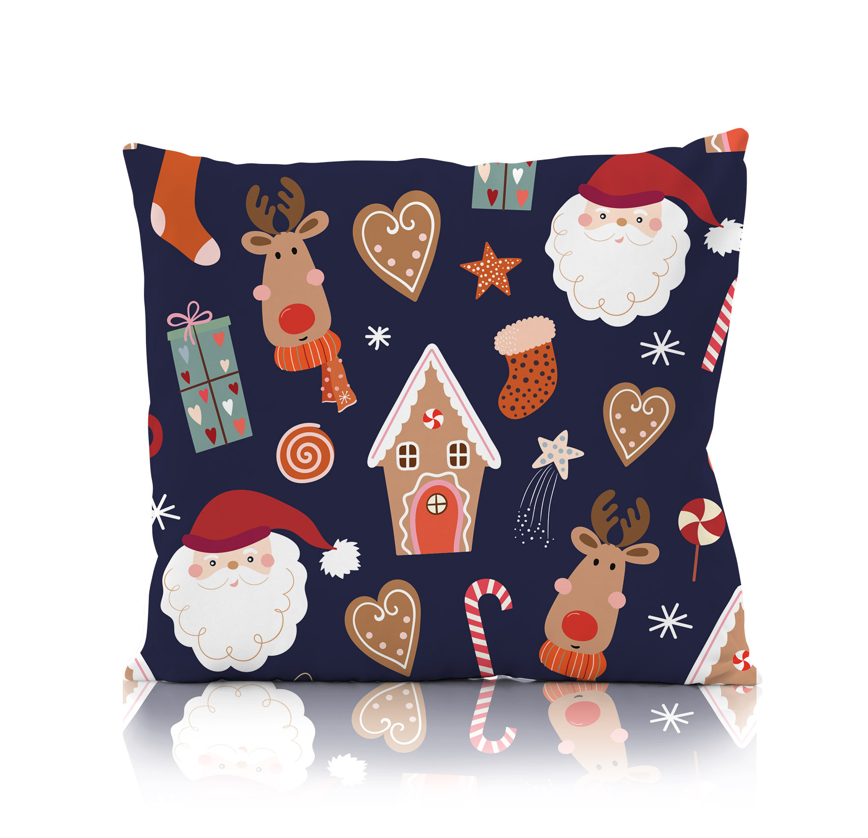 Świąteczna poszewka na poduszkę HOLLY JOLLY 45x45 pierniczki i prezenty