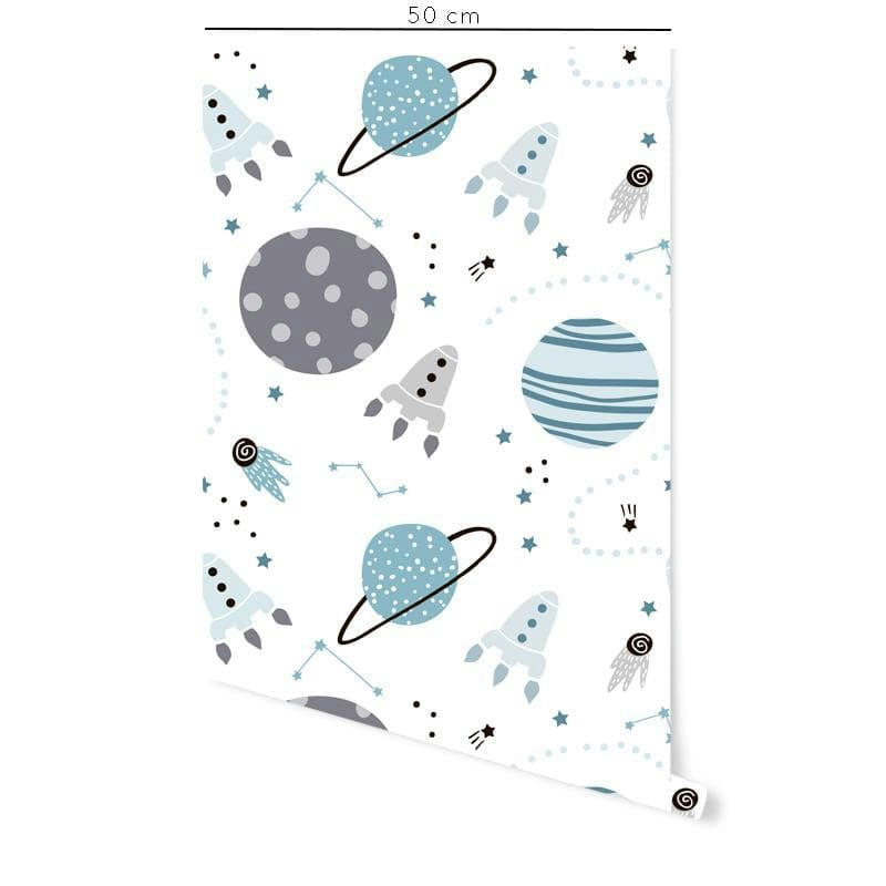 COSMO - Papier peint vinyle adhésif  espace bleu et gris 50x300 cm