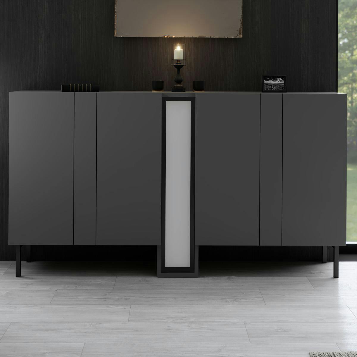 Buffet salle à manger 4 portes gris colonne LED AURA