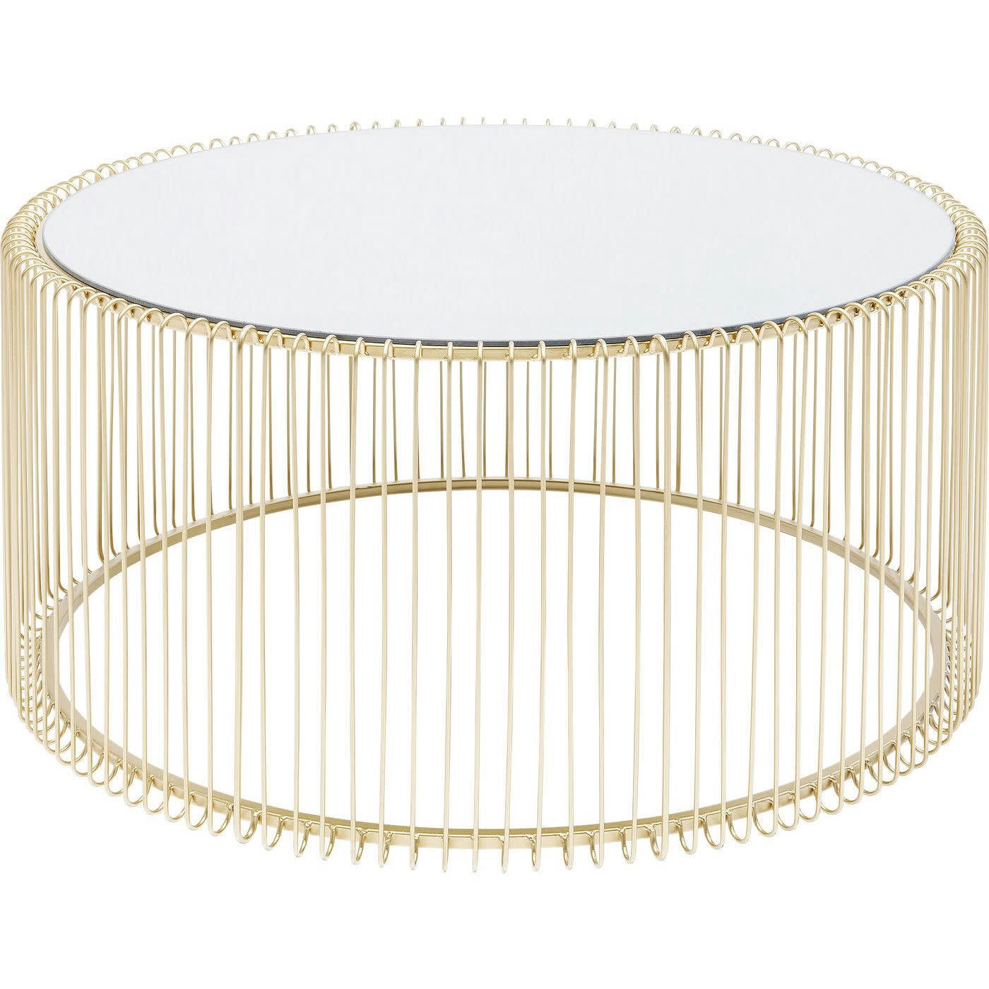 WIRE - Table basse ronde en acier doré et verre miroir