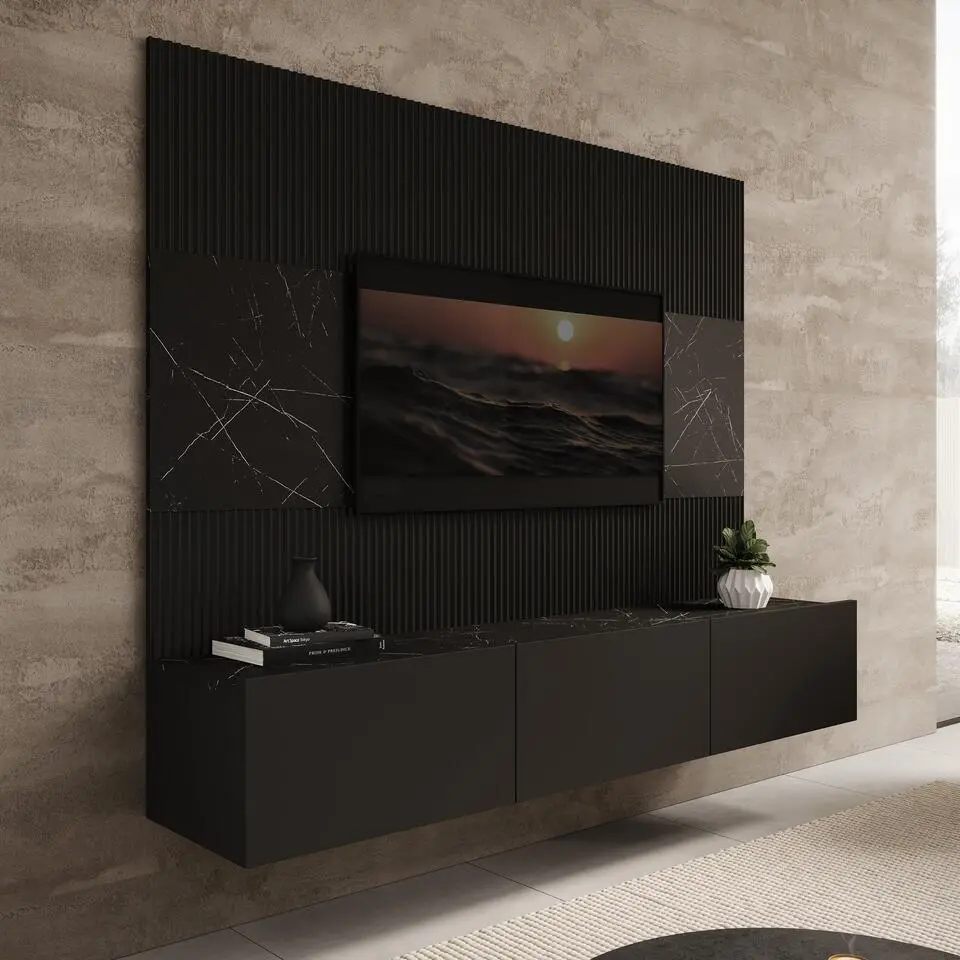 Meubella - TV-Meubel Dominic - Zwart - 180 cm