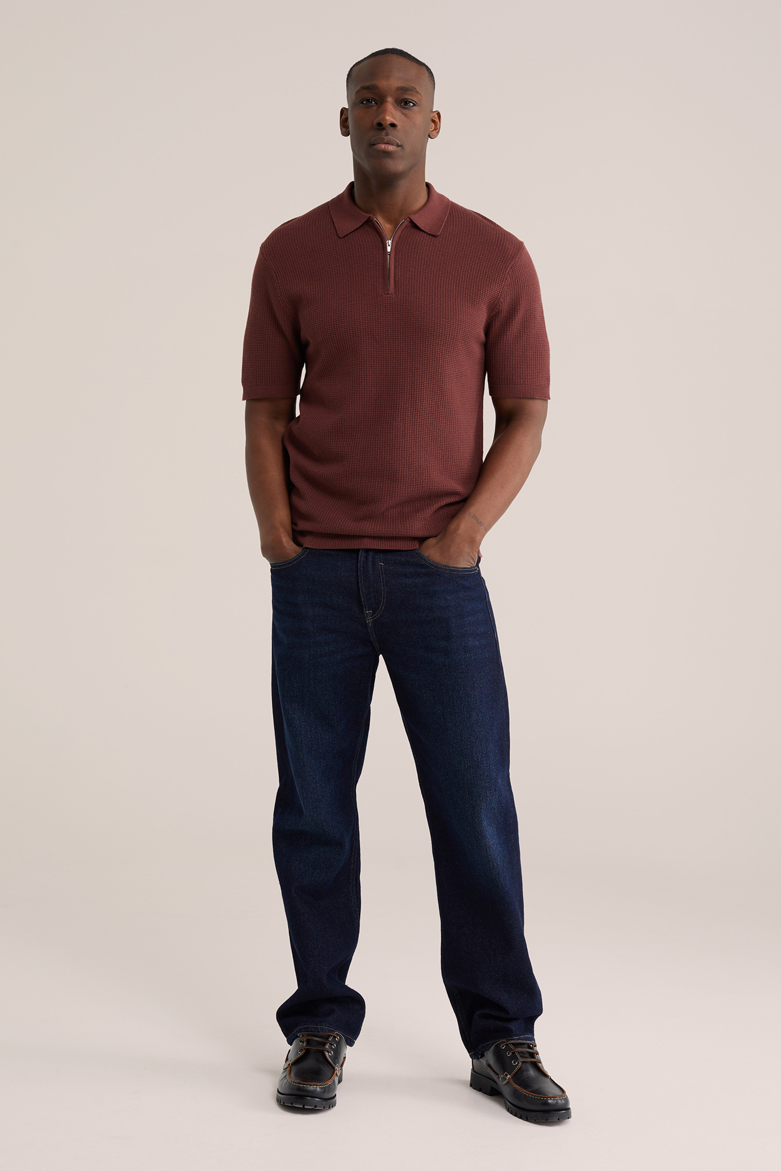 Heren regular fit polo met quarter-zip en structuur