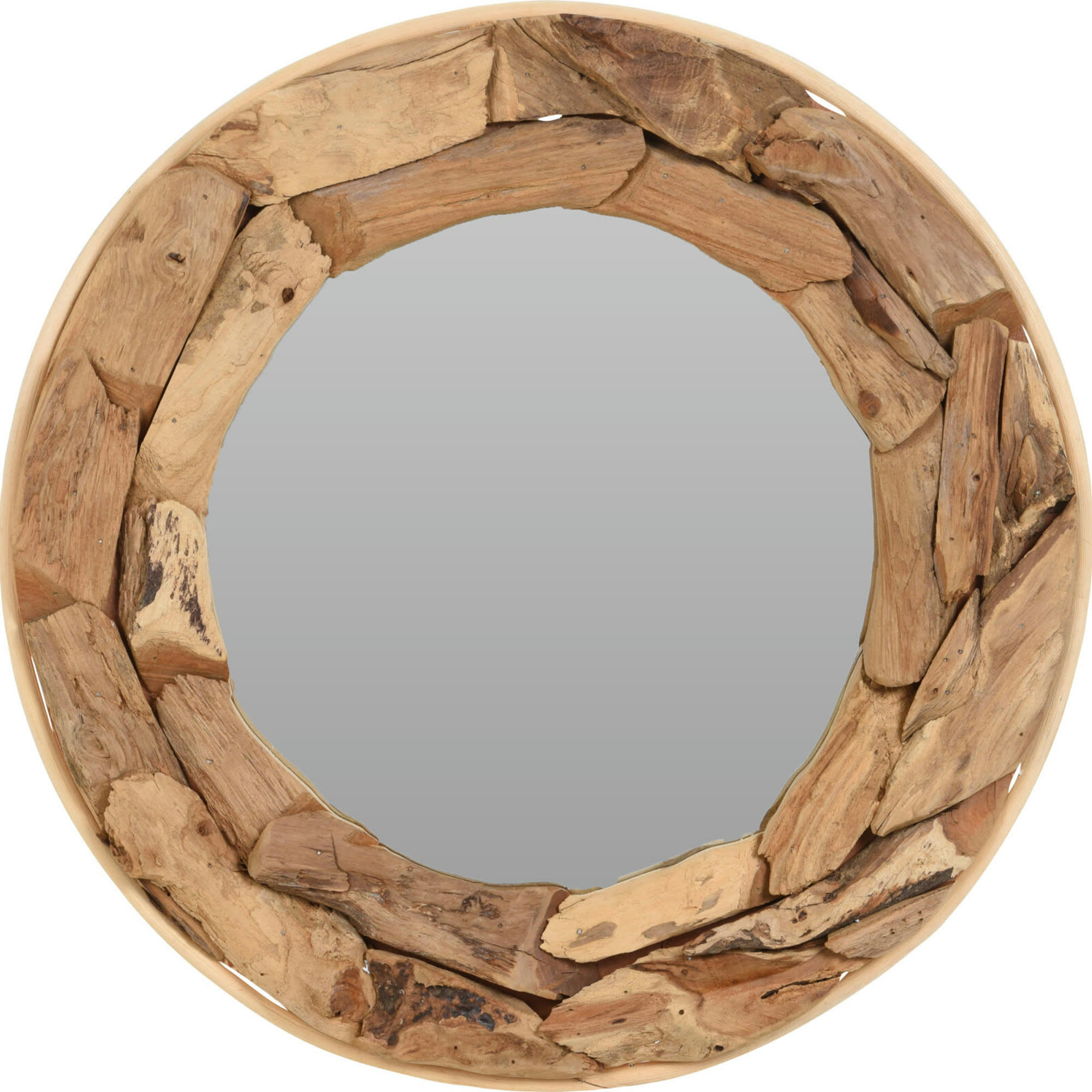 - Miroir rond en bois teck recyclé rustique 52x52x6cm