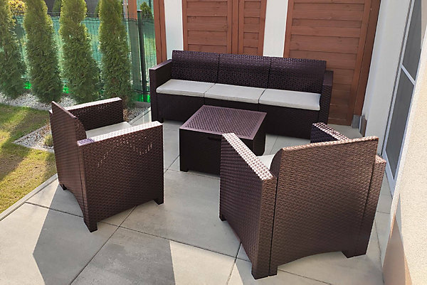 Ensemble de salon d'extérieur Admiral, Salon de jardin avec coussins, Salon d'intérieur effet rotin, 100% Made in Italy, Marron