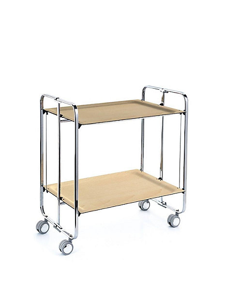 Desserte pliante BAUHAUS avec roulettes, Structure chromée, 2 niveaux, 4 positions