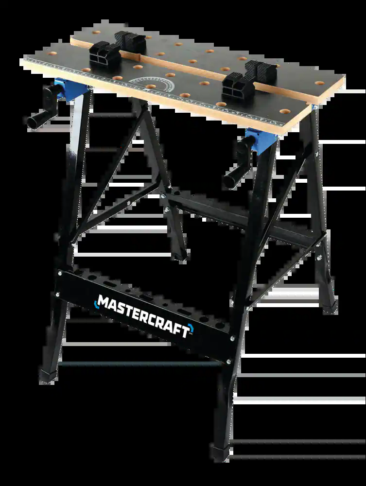Mastercraft Steel Folding Work Table / Sawhorse w/ MDF Tabletop, 25x30x24-30-in