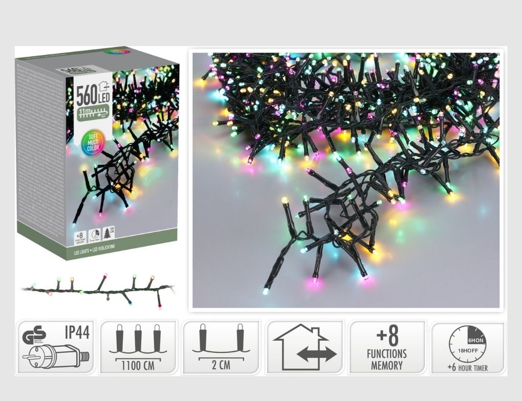 LED-Lichterkette 560 LEDs Soft Multicolor mit Timer für innen & außen